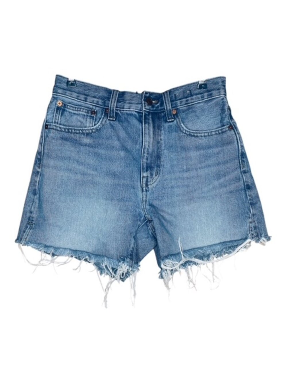 MADEWELL Relaxed Mid-Length Denim Shorts Kelton Wash Raw Frayed Hem - Size 26